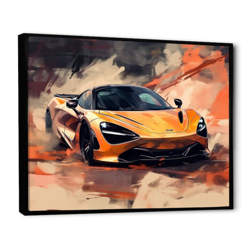 Designart "Orange Exotic Car On Offroad I" Car Muscle Car Framed Wall
